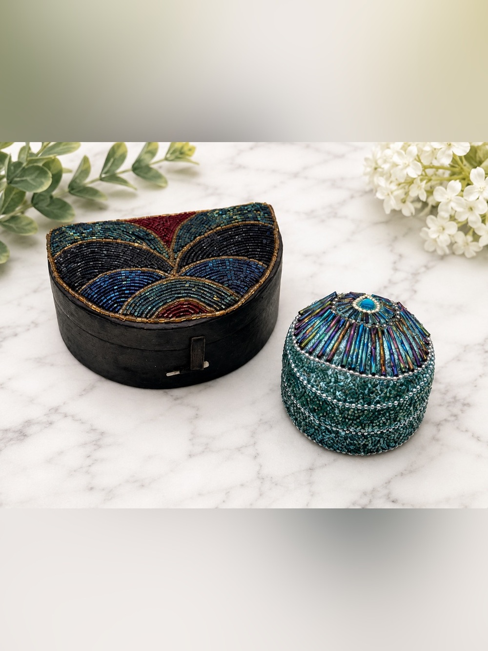 Set of 2 Boho Y2K Beaded jewelry Boxes